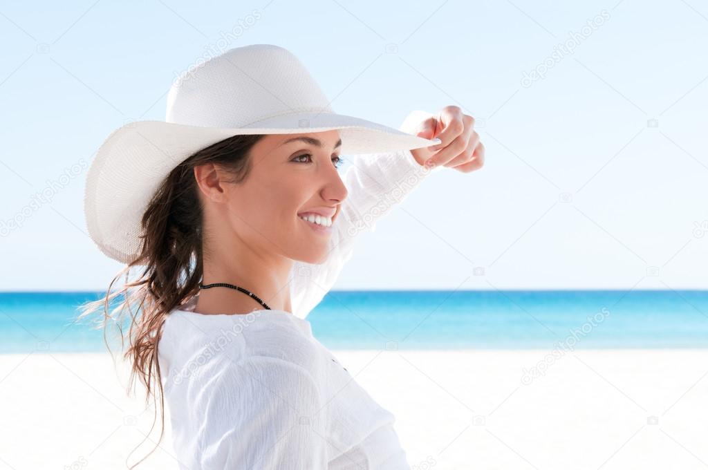 Happy girl at tropical beach