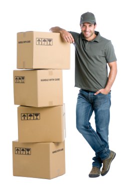 Satisfied worker with boxes clipart