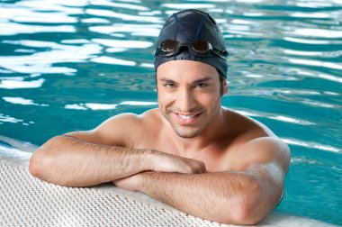 Happy man swimming clipart