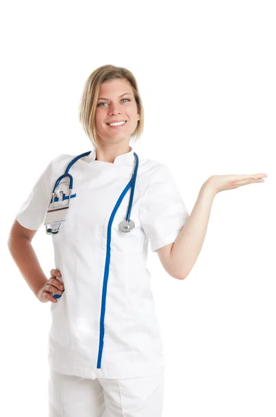 Verpleegkundige houden en presenteren — Stockfoto