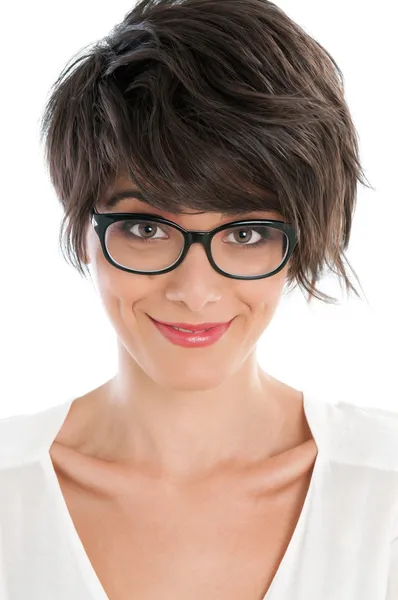 Mujer joven feliz con gafas — Foto de Stock