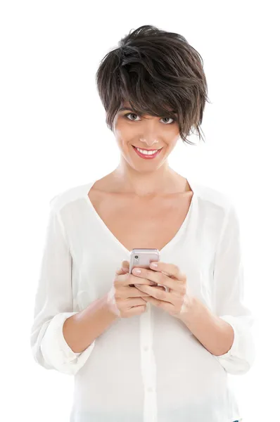 Mujer joven con teléfono inteligente — Foto de Stock