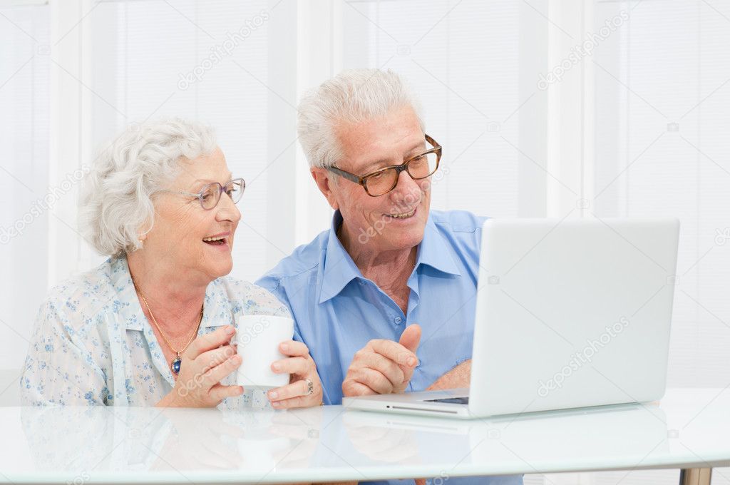 Senior couple with computer