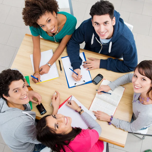 Amigos felizes estudando juntos — Fotografia de Stock