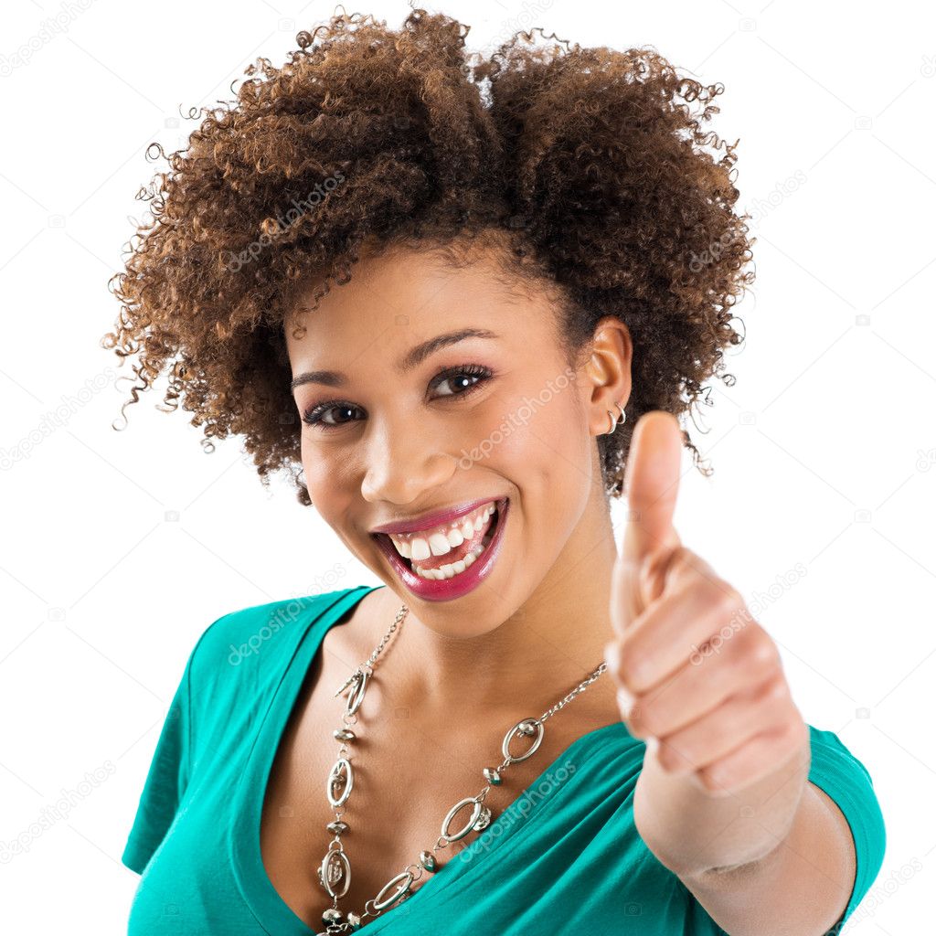 Portrait Of Young Woman Showing Thumb Up Sign
