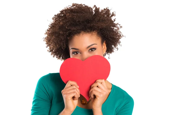 Young Girl Holding a Paper Heart in Hand — Stock Photo, Image
