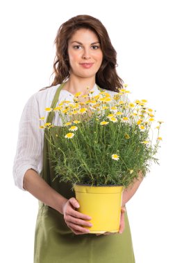 Happy Young Woman Holding Plant clipart