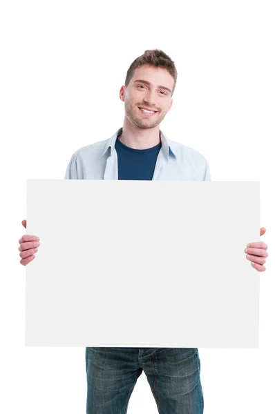 Glücklicher Mann mit Plakat — Stockfoto