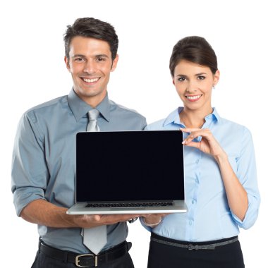 Businesspeople Showing Laptop clipart