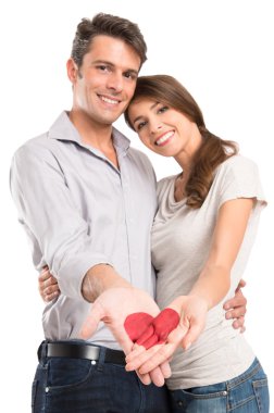 Loving Couple Showing Painted Heart On Hand clipart