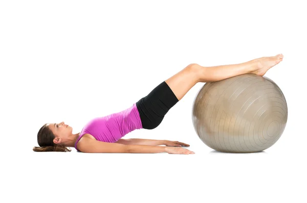 Woman Exercising With Pilate Ball — Stock Photo, Image