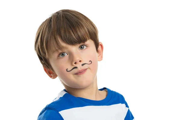 Liten pojke med en mustasch som dras — Stockfoto