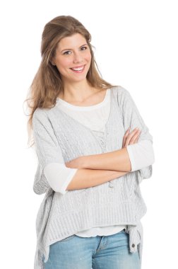 gülümseyen kadın ile armcrossed