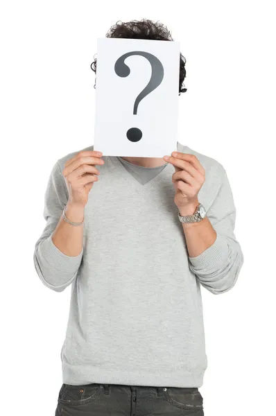 Man Behind Question Mark Sign — Stock Photo, Image