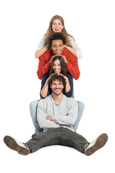 Toren van gelukkig diverse jonge mensen — Stockfoto