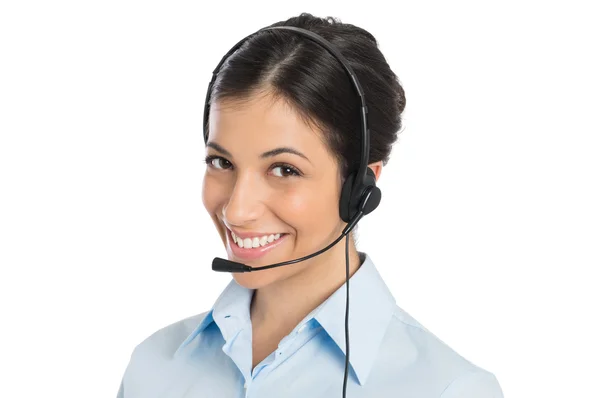 Operador sonriente con auriculares — Foto de Stock