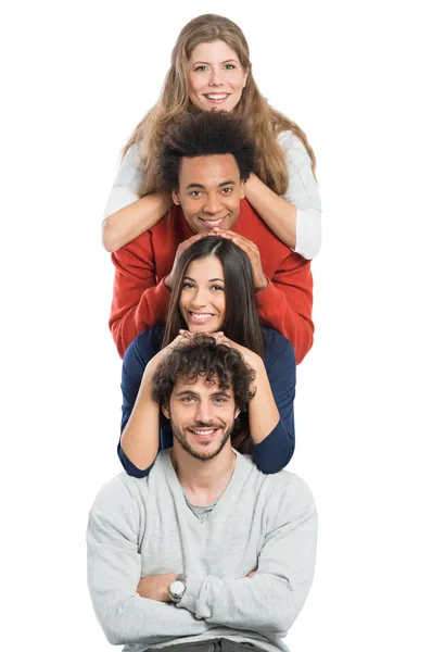 Toren van gelukkig multi raciale vrienden — Stockfoto