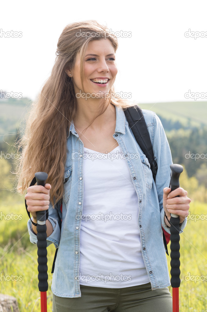 Smiling Woman Hiking Outdoor