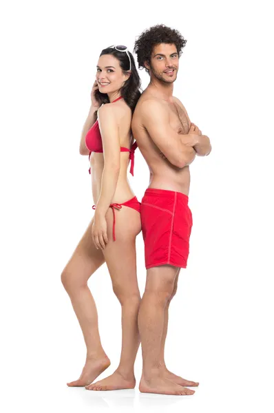 Couple In Red Swimwear — Stock Photo, Image