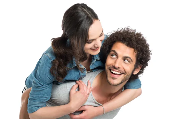 Man Piggybacking Her Girlfriend — Stock Photo, Image