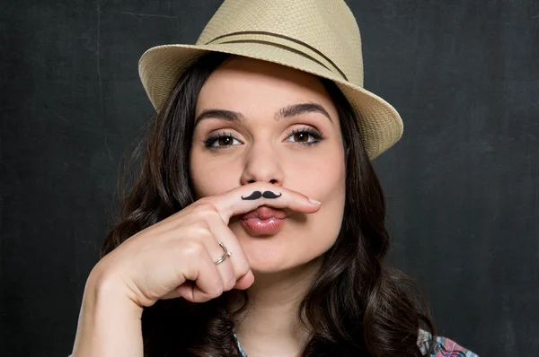 Femme avec moustache vintage — Photo