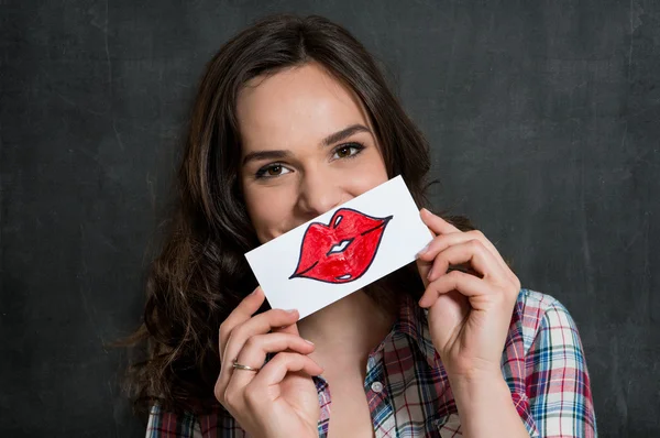 Femme drôle avec des lèvres signe — Photo