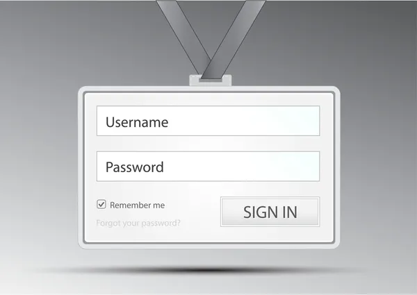 Plast ID-kort med inloggningen gränssnitt dinglande på band — Stock vektor