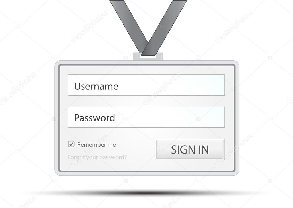 Plastic id card with login interface dangling on ribbon