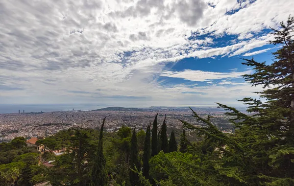 Vista Aérea Sobre Horizonte Barcelona España Vista Panorámica Gran Angular — Foto de Stock