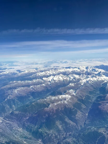 Panoramic Aerial View Austrian Alps Mountains Horizon Mountain Peaks Snow — Stock Photo, Image