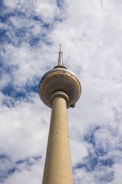 Berlin, Germany - June 29, 2022: The TV Tower or Fernsehturm at the Alexanderplatz, former city center of east berlin. Fernsehturm is the highest or tallest building in Germany. Icon of Berlin skyline