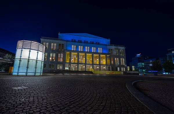 Leipzig Duitsland Juli 2022 Augustusplatz Met Leipziger Opera Nachts Verlicht — Stockfoto