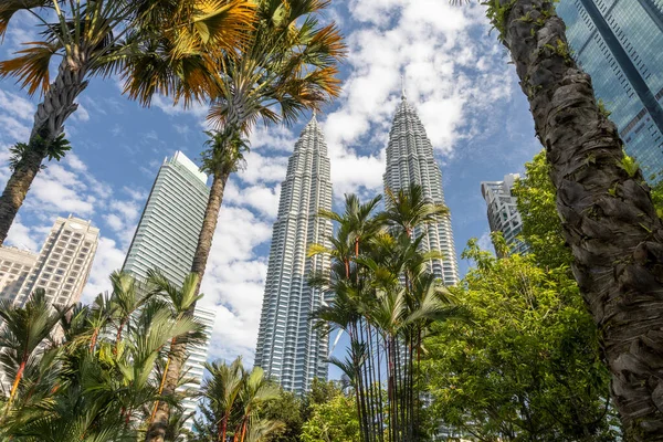 Kuala Lumpur Malaysia August 2022 View Twin Towers Palm Trees — Foto de Stock