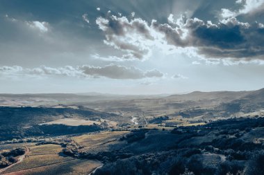 Beautiful view of Tuscany landscape and landmarks. Grapes fields and olive oil. From Montalcino to Montepulciano to Siena. Summer in Italy