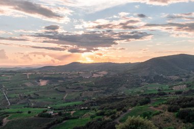 Beautiful view of Tuscany landscape and landmarks. Grapes fields and olive oil. From Montalcino to Montepulciano to Siena. Summer in Italy