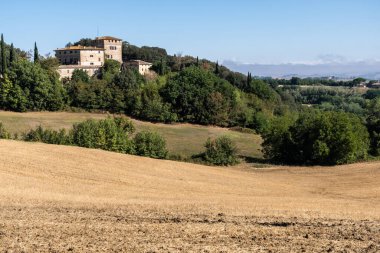 Beautiful view of Tuscany landscape and landmarks. Grapes fields and olive oil. From Montalcino to Montepulciano to Siena. Summer in Italy