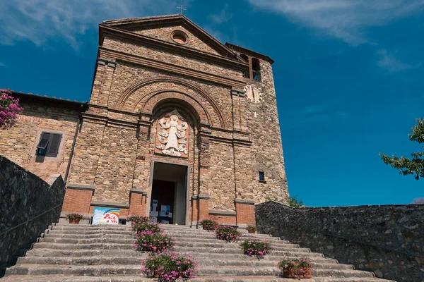 Chianti şehrindeki Panzano manzarası. Tuscany 'deki üzüm tarlalarıyla dolu bu güzel kasabanın mimarisi ve simgeleri. Chianti şarabının yapıldığı yer..