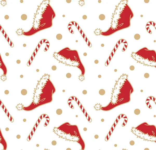 Kırmızı Noel Baba Noel şapkası ve baston şekerleme desenli çizimler.