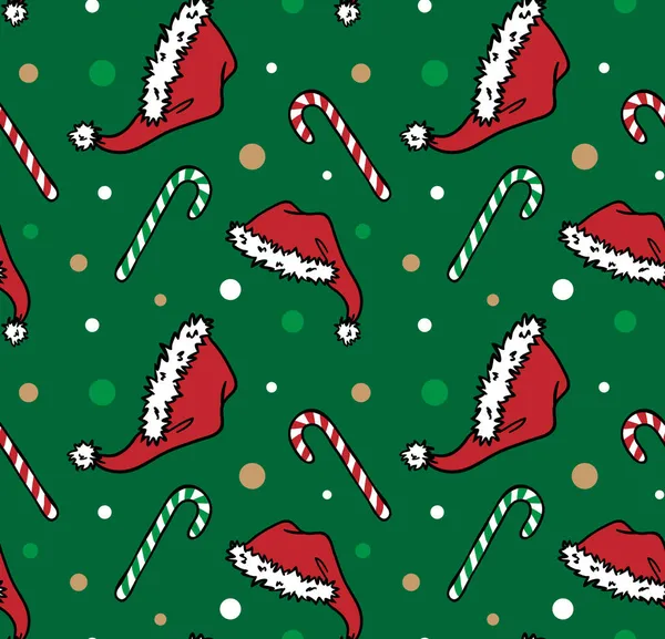 Kırmızı Noel Baba Noel şapkası ve baston şekerleme desenli çizimler.