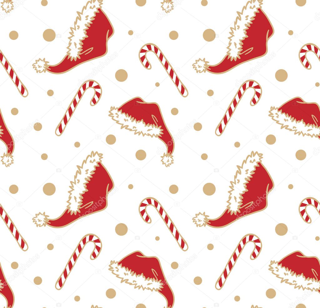 Red Santa Claus Christmas hat with candy canes cartoon pattern illustration