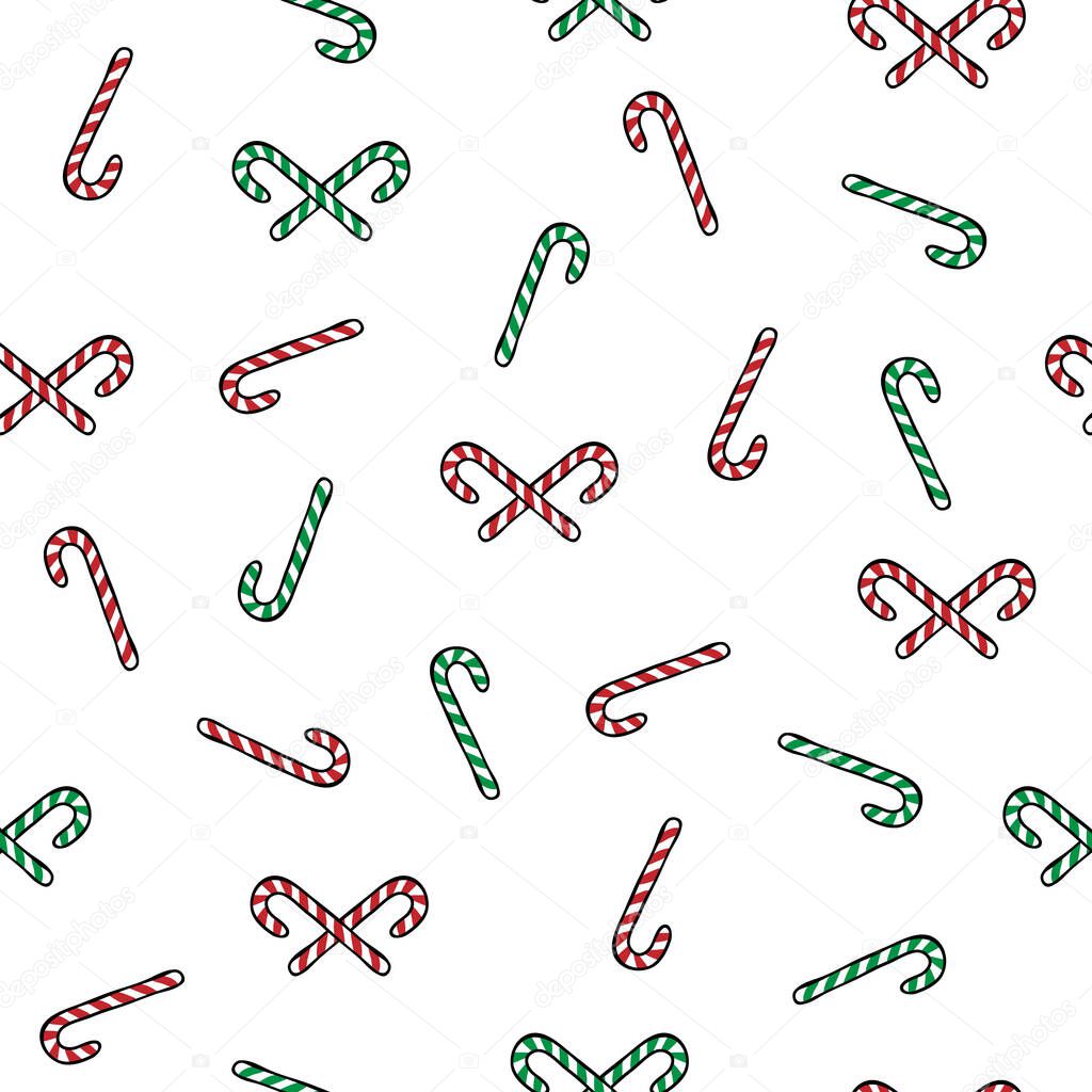 Christmas pattern of crossed candy canes in cartoon style