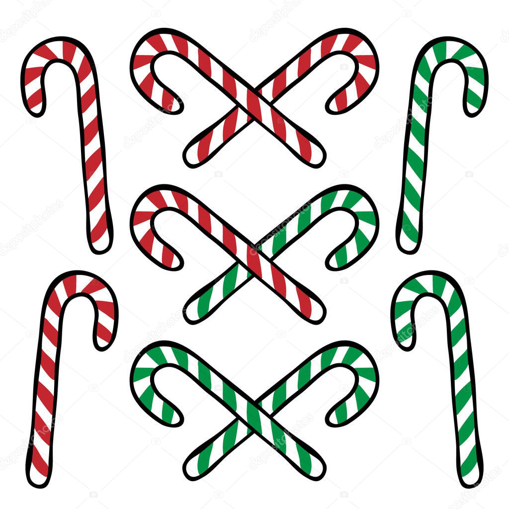  Christmas crossed candy canes in cartoon style
