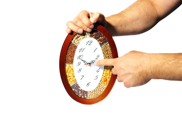 Kitchen clock, men's hands — Stock Photo, Image