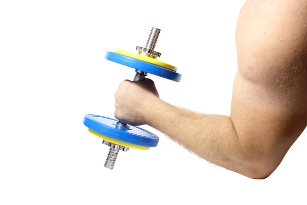 Dumbbell in strong hand — Stock Photo, Image