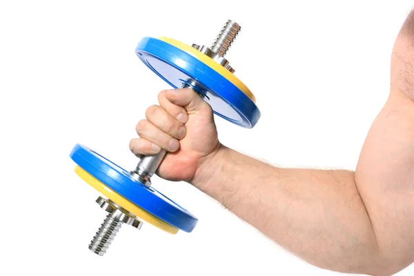 Dumbbell in strong hand — Stock Photo, Image