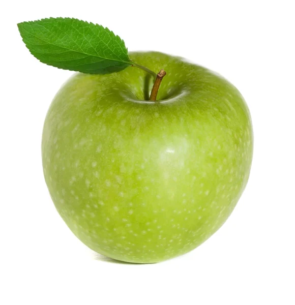 Green apple with leaves isolated on a white background — Stock Photo, Image