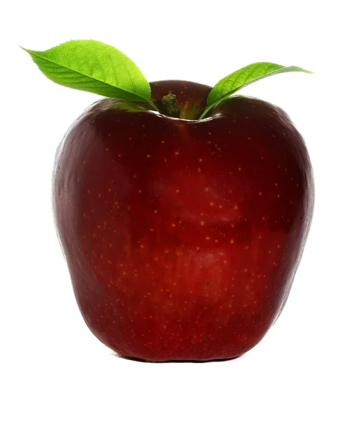Ripe red and fresh apple with a leafe close-up. Isolated on a wh — Stock Photo, Image