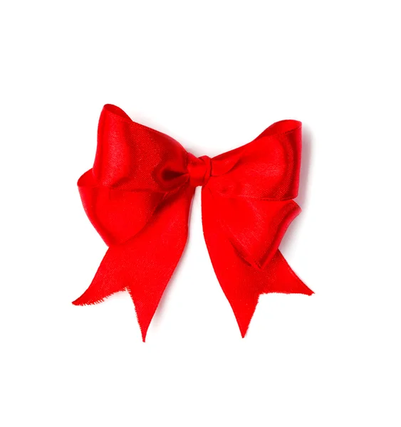 Red satin gift bow. Tape. Isolated on white — Stock Photo, Image