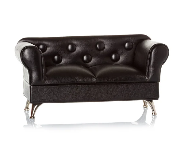 Black leather sofa, couch isolated — Stock Photo, Image