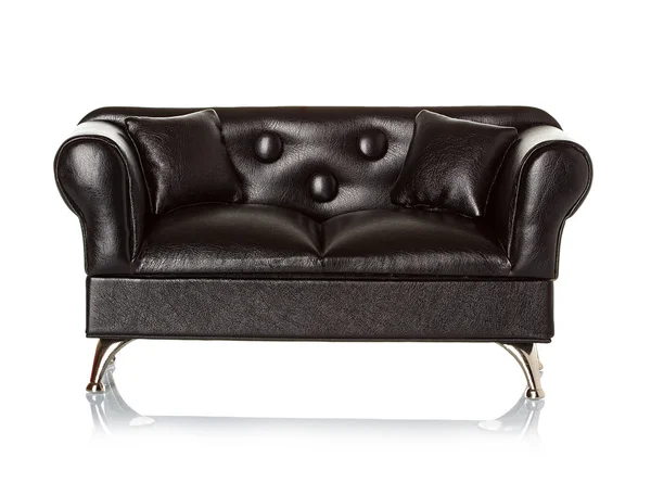 Black leather sofa, couch isolated — Stock Photo, Image